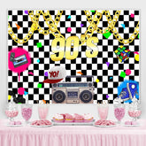 Lofaris Black And White Lattice 90s Birthday Party Backdrop
